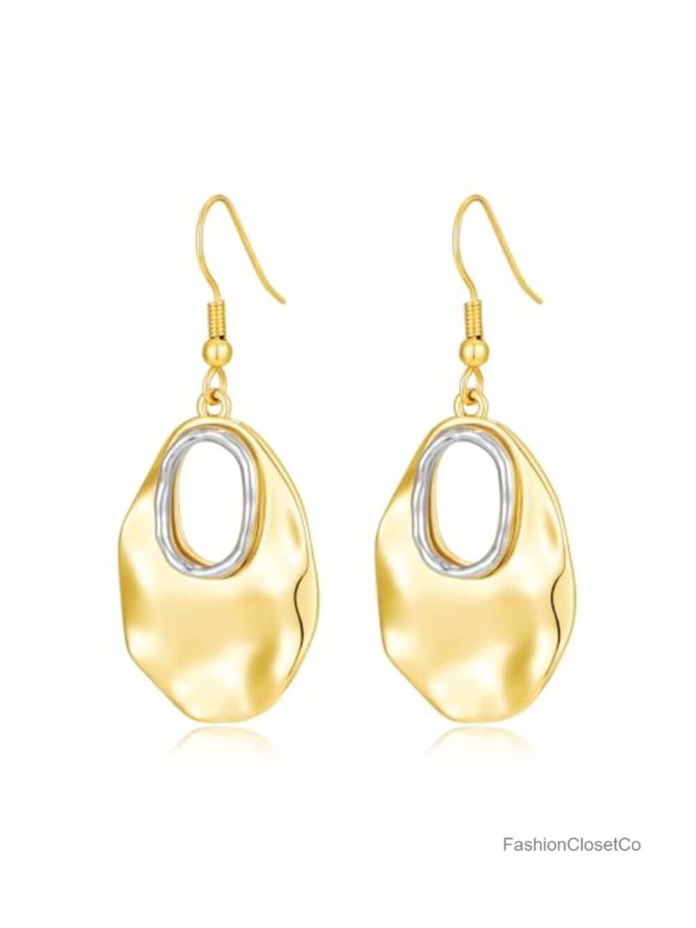 Hammered Gold-Tone Silver-Tone Two Tone Dangle Earrings Boho Statement